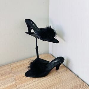 Ellie Shoes Women's Phoebe satin marabou slippers Black Size 11